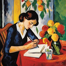 Woman writing at desk